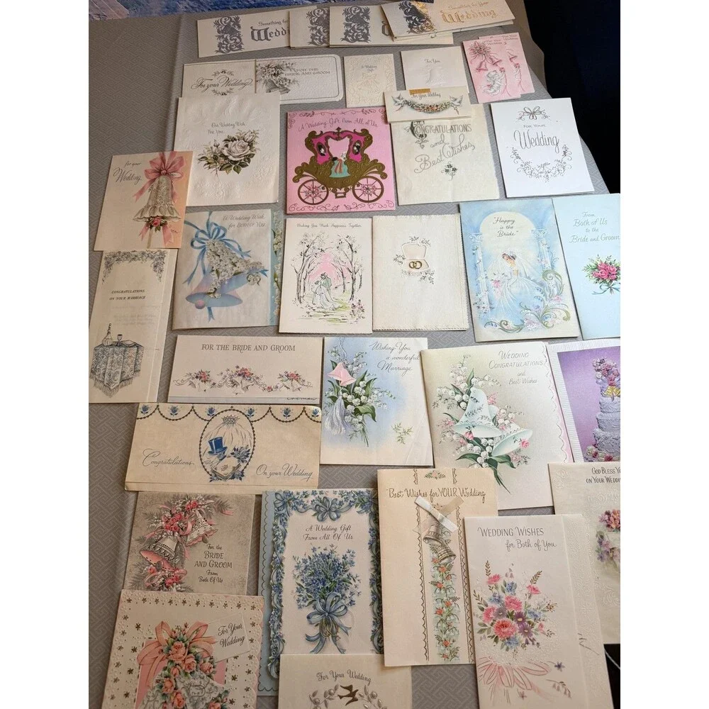 Lot of 33 Vintage Wedding Greeting Cards Used June 1965 Graphic Embossed Glitter